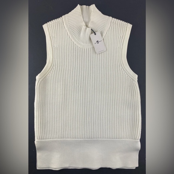 7 For All Mankind Cream Sleeveless Hoodie - Picture 1 of 5
